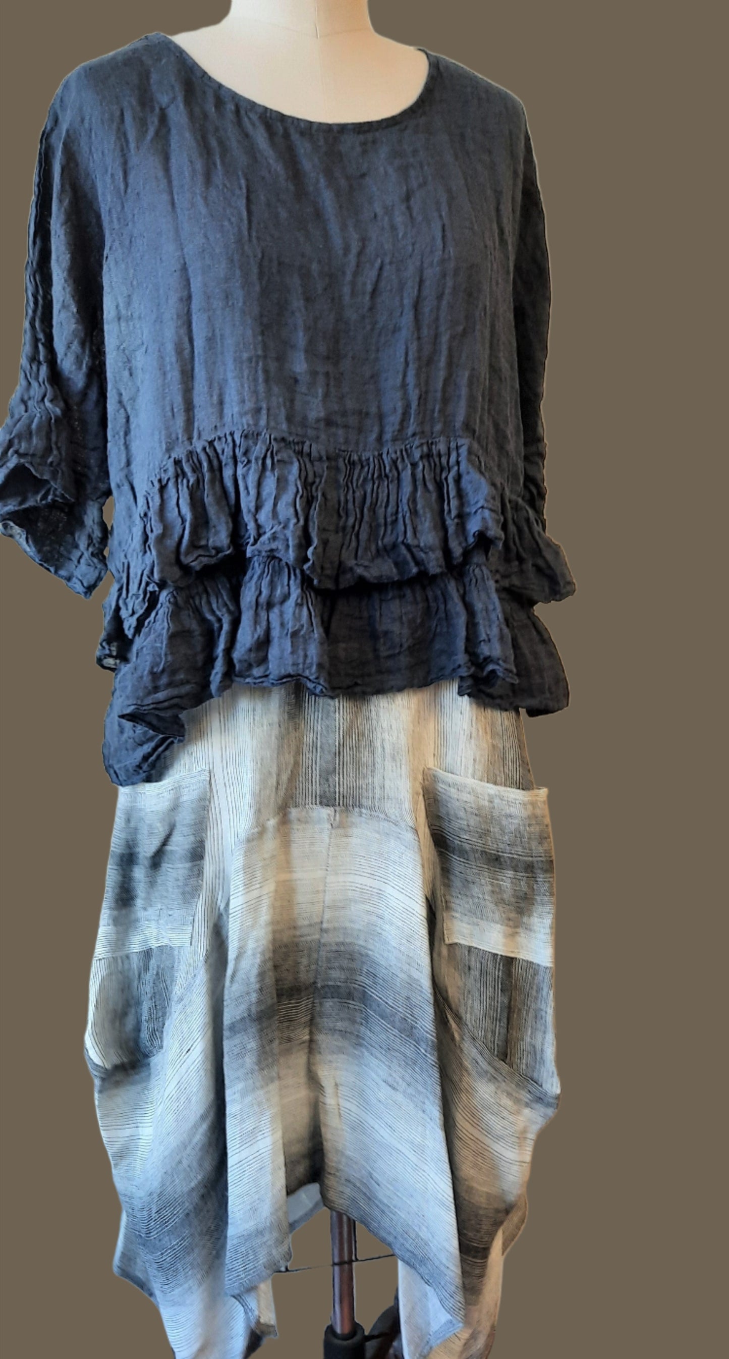 INIZIO ITALY Magic Stipe Linen Skirt fiberartboutique.com