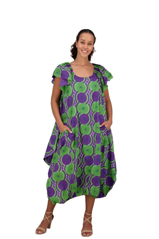 African Print Cotton Balloon Dress 100% Cotton Oversize Lagenlook Style One Size (Fits S-XL)