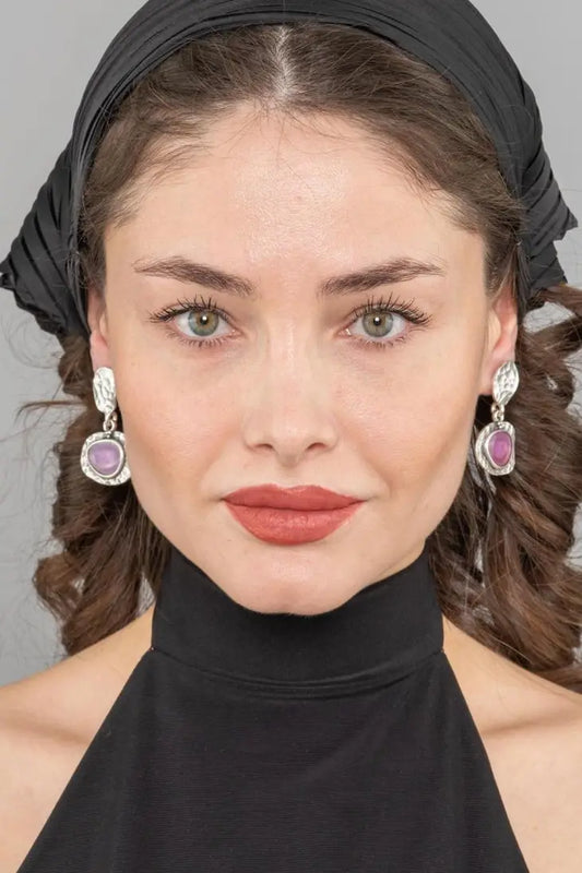 Zeydor Purple Enameled Oval Earrings-Fiber Art Boutique