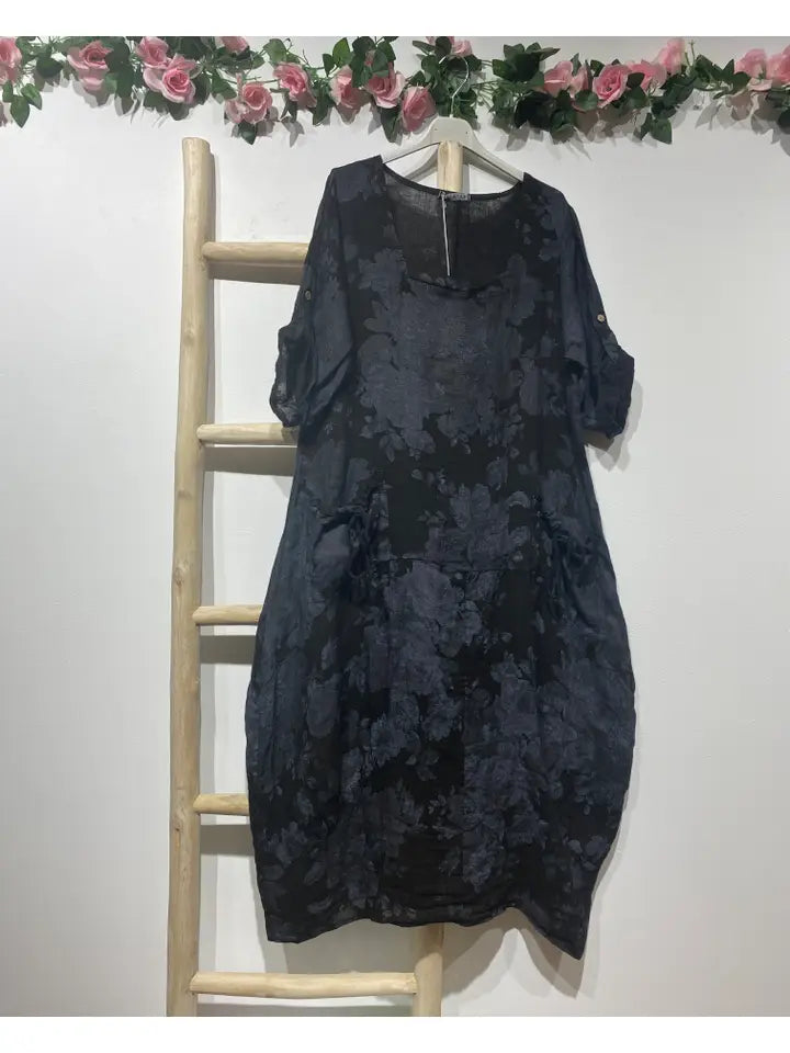Made in Italy Short Sleeve Linen Dress-Fiber Art Boutique